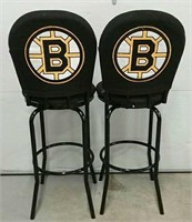 2 bar stools with Boston Bruins seat backs