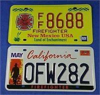 Two USA fireman's Edition state license plates