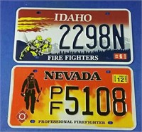 Two USA  fireman's Edition state license plates