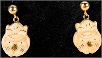 Jewelry 14kt & Ivory Billiken Dangle Earrings
