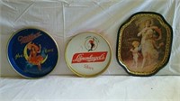 Three vintage beer trays