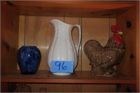 Lot, vase, pitcher and rooster cookie jar