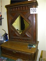 OLD CASH DRAWER WITH ORNATE CARVED MIRROR AND