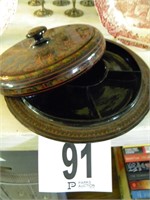 LAQUERED WOOD DIVDED DISH WITH LID