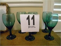 SET OF 6 GREEN GLASS GOBLETS
