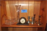 Lot, 8" round glass bowl, 8" W. Gilbert shelf