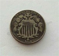 1869 Shield Nickel 5 Cent Coin