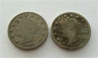 1883 No Cents / Cents Liberty V Nickel Coins