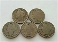 1895 1896 1897 1898 1899 Liberty V Nickel Coins