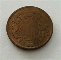 1865 Two Cent Piece Civil War Year Coin