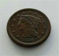 1850 Braided Hair Large Cent Coin