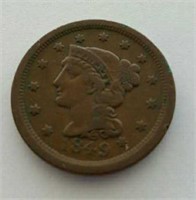 1849 Braided Hair Large Cent Coin