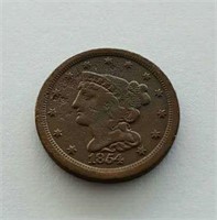 1854 Braided Hair Half Cent Coin