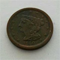 1850 Braided Hair Half Cent Coin