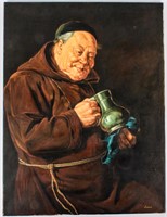 Art German Wine Painting Trinchin Monk Liebish
