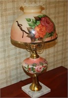 Table lamp with marble base, hand painted
