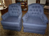 Pair of upholstered chairs - navy, purple & green