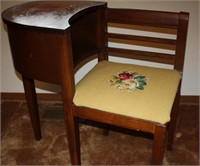 Vintage telephone chair, embroidered seat pad