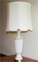 Frosted glass table lamp with gold trim