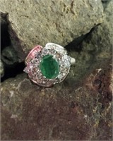 18K White Gold Ring 1.92ct Oval Emerald Center