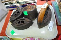 3 Sad Irons W/ 1 Wooden Handled & Wagnorware #1368