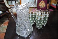 Crystal Water Pitcher & 4 Mid-Century Shell Design
