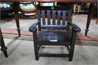 Mission Style Wide Seated Child'S Oak Arm Chair