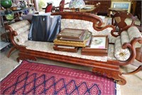 Empire Triple Rolled Arm Sofa With Burled Mahogany