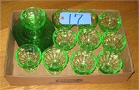 Lot, green Depression sherbets with plates,