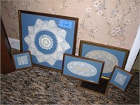 Set of 5 framed handmade doilies