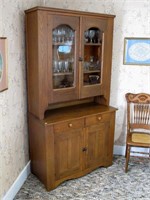 41.5" Pine stepback cupboard, 2 pc.