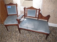 36" Walnut Eastlake settee with matching