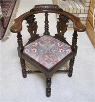 Antique Oak Corner Chair Gargoyle Faces