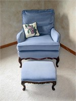 Blue Upholstered Wing Chair & Footstool