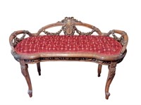 Antique Carved, Inlaid, Walnut, French Settee