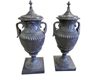 Pair of Monumental Bronze Urns. Sculpted