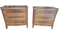 Pair Fine French Gilt, Copper, Marble Top Commodes