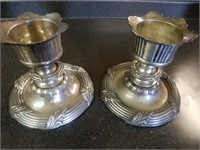 Pair Heavy Silver Plate Candle Holders