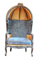 French Hooded Porters Chair, Tooled Leather,