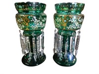 Antique Green Glass Lusters