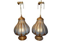 Pair of Exceptional Blown Glass Bronze Lamps
