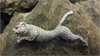 18K White Gold Panther Brooch 1cttw Diamonds