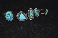 6 Sterling & Turquoise Rings 37.1g