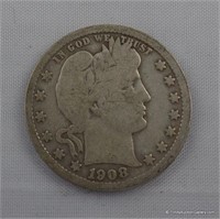 1908-D Barber Silver Quarter Coin