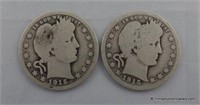 1915 and 1915-D Barber Silver Quarter Coins