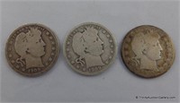 1909 1909-D 1909-S Barber Silver Quarter Coins