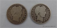 1899 and 1899-O Barber Silver Quarter Coins