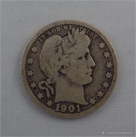 1901 Barber Silver Quarter Coin