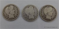 1907 1907-D 1907-S Barber Silver Quarter Coins