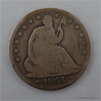 1854 Seated Liberty Silver Half Dollar Coin